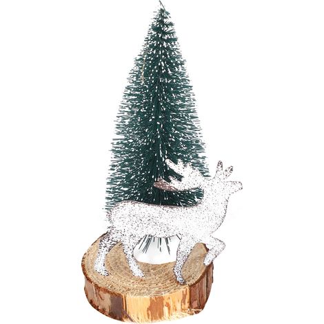 Sapin de Noël simulé rétro avec renne, décorations en bois et fer forgé, série festive, ornement vintage pour maison. (1/5)