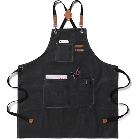 Grembiuli da cucina per uomo e donna con ampie tasche, grembiule da lavoro robusto e regolabile in tela di cotone con schiena incrociata - Crezuo