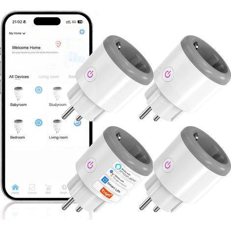 Prise Connectée (Type F) 16A WiFi Intelligente avec Suivi de consommation Télécommande Commande Vocale Fonction de Temps 2,4 GHz Prise Intelligente Compatible avec et (1/5)