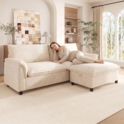 Canapé d'angle modulable Cloud, canapé confortable en forme de U pour salon, canapé moderne à assise profonde, canapé Cloud extra-large avec pouf amovible, dossier haut, beige, 216 × 82 × 77 cm (1/5)