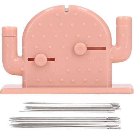 Doppelköpfiger, kaktusförmiger Einfädler, Sticheinführungswerkzeug für Nähzubehör, rosa (1/5)