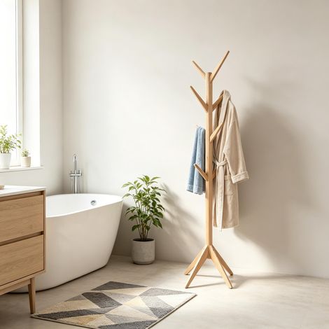 Porte-manteau design moderne en bois massif pour salon – patère murale élégante et fonctionnelle (porte-manteau uniquement) (1/4)