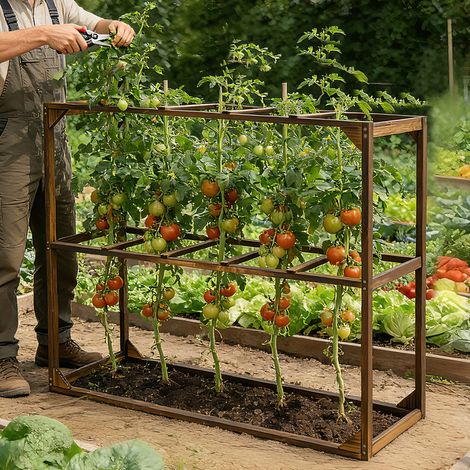 UNHO - Tuteur Tomates en Bois 118.7x35x115(H)cm - Cage à Tomates Ajustable Support 5 Plantes - Treillis pour Canneberges Fruits Légumes Jardin Potager (1/5)