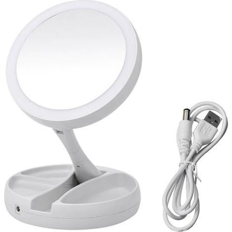 Miroir double face LED grossissement 10X pliable pour maquillage (1/3)