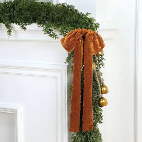 Ribbon Bow - Velours Flocké - 45 x 22 cm - Décoration de Noël pour Escaliers, Cheminées, Arches et Mariages - 1 Pièce (1/5)