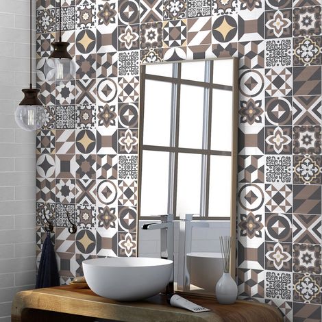 Sticker Mural Carrelage adhésif Cuisine Salle de Bain - 30 STICKERS CARREAUX DE CIMENT AZULEJOS OLLACARO - 30stickers20x20cm (1/5)