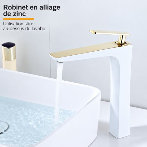 Mitigeur lavabo blanc incrusté d'or modèle haut doré avec tuyau d'arrivée d'eau de 60 cm 40 × 30 × 10 cm 1,406 kg – Livraison gratuite (1/2)