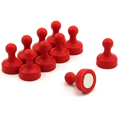 Aimant á Carrelage Rouge pour Réfrigérateur, Bureau, Tableau Blanc, Tableau D'Affichage 19mm dia x 25mm de Haut - Pack de 10 (1/2)