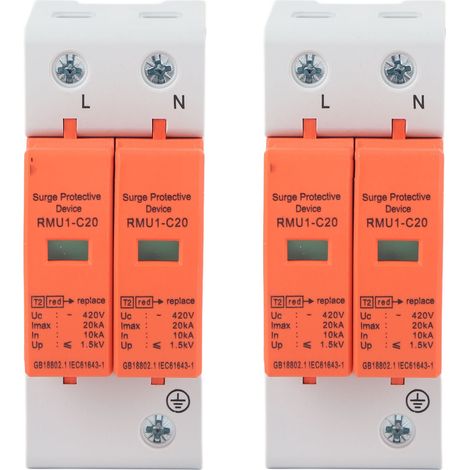 2Pcs SPD Parafoudre AC Protecteur de Surtension Disjoncteur 2P 420V RMU1‑C20 (1/5)