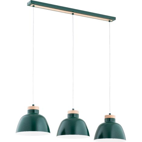 Suspension loft verte métal/bois 3xE27 Lorien Alfa 90cm (1/3)