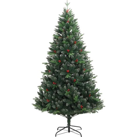 Sapin de Noël Arbre de Noël artificiel à charnières avec baies rouges 150 cm (1/5)