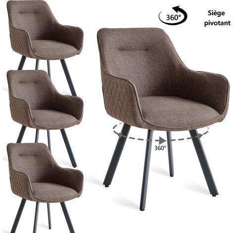 Wokaka Pack de 4 sillas giratorias de 360°, Silla de comedor moderna, Sillas con respaldo alto en motivo de rombos, Cocina de lino, Marrón oscuro