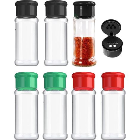 Lot de 6 Pièces Pots à Épices Transparentes 100ml, Flacons Bocaux Récipients à Épices Plastique, pot a epices, Pots Rangement Pratiques avec Couvercle pour Tiroir, Cuisine et Camping (1/5)