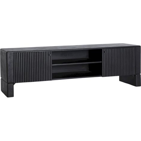 Meuble TV contemporain en bois de manguier finition noire élégante - Noir bois de manguier foncé (1/5)