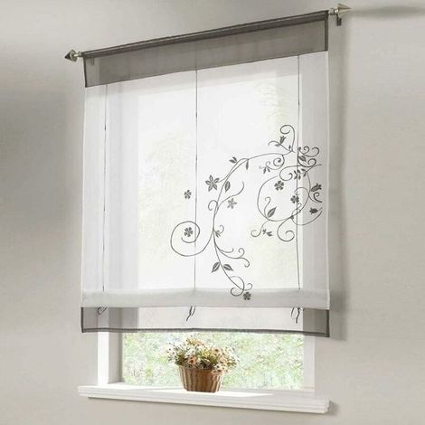 HOXILEELEORideau romantique avec languette supérieure pour la cuisine et le balcon (gris, 80X120cm) (1/4)