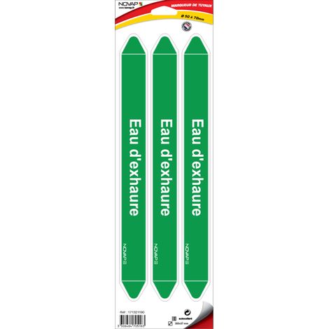 Planche de 3 marqueurs de tuyauterie 355 x 37 mm pour Ø 50 à 70 mm - Eau d'exhaure - 4705163