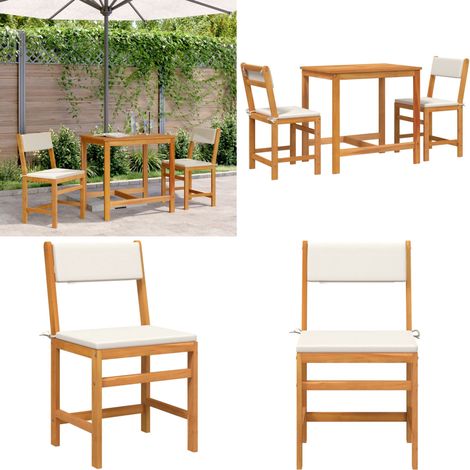 Ensemble de balcon avec coussins 3 pcs bois massif d'acacia - Meubles De Jardin - Salon De Jardin - Mobilier Extérieur - Table Basse - Chaises Pliantes - Home & Living
