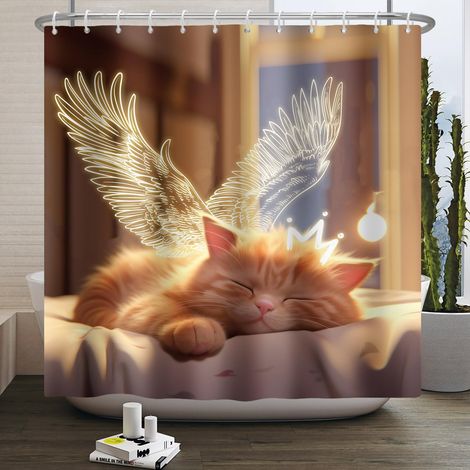 175x178cm Chat thème Rideau de Douche Chat Calme Vie Quotidienne Mignon drôle Lumineux Animaux buthtub Rideau imperméable Tissu Salle de Bains décoration de la Maison avec Crochet (1/5)
