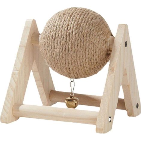 Jouets pour Animaux, Lapin Sisal Griffe Balle Lapin Grattoir avec Boule Canapé Protecteur Support en Bois Portable avec Cloche Lapin Scratch Jouet Balle pour Chats, Chinchillas (1/4)