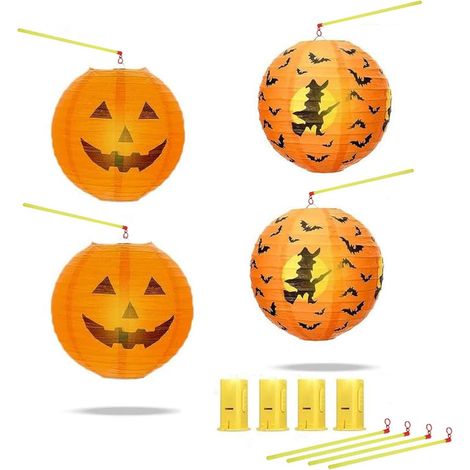 Halloween-Papierlaternen, Halloween-Laternen, Runde faltbare Papierlaternen, Kürbislaternen, Kinderdekorationen (1/5)