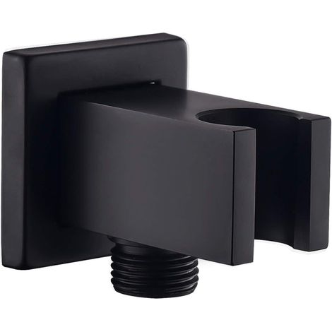 Support de pommeau de douche - Support de douchette - Support mural 3 en 1 avec rosace et laiton durable - 1 pièce - Pour douche et baignoire - Noir (1/5)