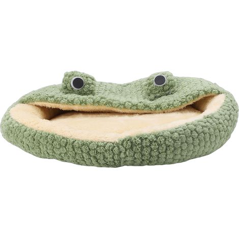 Grotte ronde pour chat avec housse à capuche, décor grenouille, lit douillet et chaud en peluche pour chat, petit lit pour chiot et chaton, vert 50 cm / 19,7 pouces (M) (1/5)