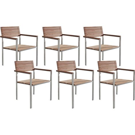 Set Giardino Tavolo 6 Sedie Legno Teak Chiaro Struttura Metallo Argento Viareggio (1/5)