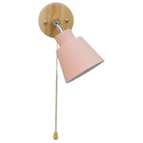 Platzsparende Wandleuchte Macaron, rosa Lampenschirm, Wandleuchte mit Holzsockel für Wohnzimmer, Schlafzimmer, Büro, 100–240 V (1/4)
