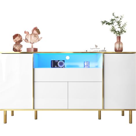 Buffet blanc brillant, commode avec 1 tiroir, commode de chambre, buffet blanc brillant – B150/T40/H80cm (1/5)