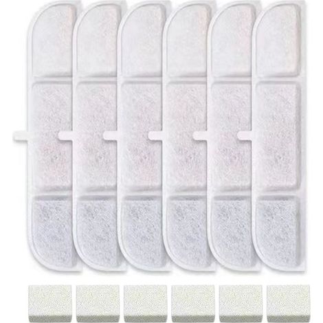 Filtres de fontaine à eau pour chat, 6 filtres de rechange et 6 éponges en mousse pour fontaine à eau en acier inoxydable, fontaine à eau pour chat pour boire, garde l'eau propre et (1/4)