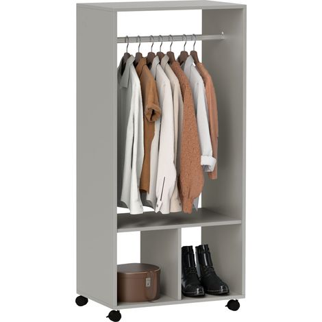 Mobile Wardrobe on Wheels with Clothes Hanging Rail and 2 Storage Shelves for Bedroom, Cloakroom, Hallway - Grey