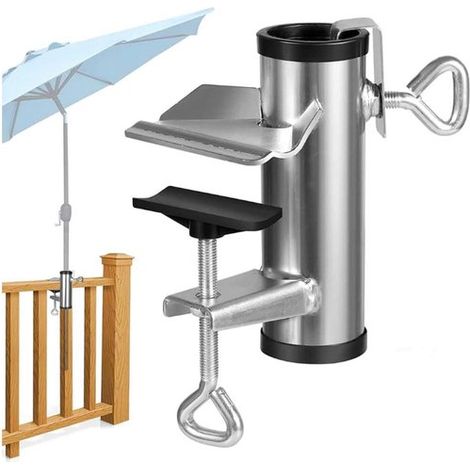Soporte ajustable para sombrilla para barandillas de balcón, soporte para sombrilla para barandillas de balcón, soporte para sombrilla (plateado) (1/5)