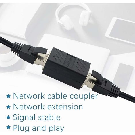 Accoppiatore RJ45, prolunga per cavo Ethernet collegata a un adattatore LAN femmina con connettore di prolunga femmina, compatibile con reti Cat7, Cat6a e Cat5a (confezione da 5), nero (1/5)