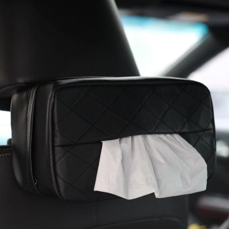 Porte-mouchoirs en cuir synthétique pour appui-tête arrière de voiture, boîte à mouchoirs suspendue General Motors (noir) (1/3)