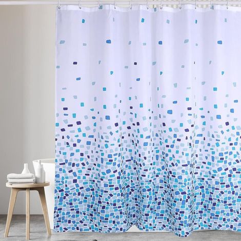 Rideau de douche mosaïque bleu anti-moisissures Dimensions : 180 x 180 cm (71 x 71 pouces) Tissu déperlant 100 % polyester (1/5)