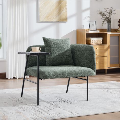 Sillón reclinable tapizado en chenilla, 86x72x71 cm, con mesa auxiliar, 2 bolsillos laterales y estructura metálica, color verde (1/5)