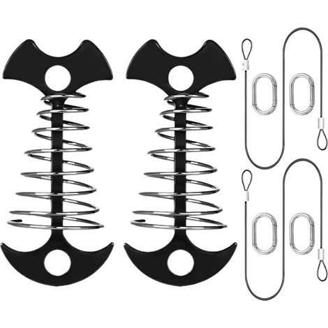 Set mit 2 Fischgräten-Brückenheringen – rostfreies Set, 2 Seile + 4 Karabinerhaken, für Gartentische/Grills