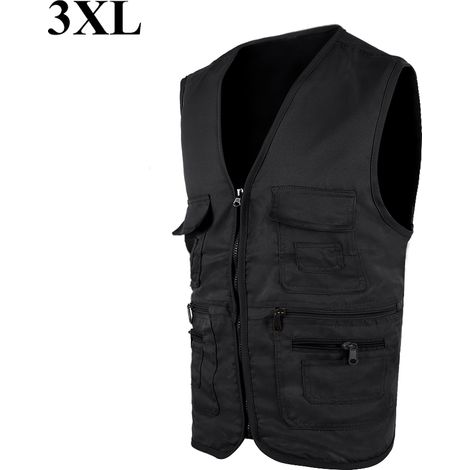 Veste de pêche et chasse pour hommes, veste sport confortable avec multiples poches (Noir 3XL) (1/5)