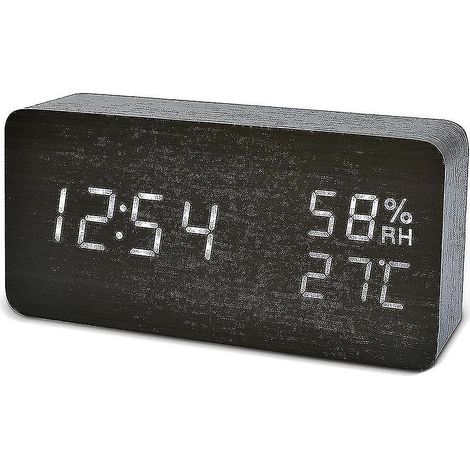 Réveil de bureau en bois, réveil numérique LED avec date (1/4)