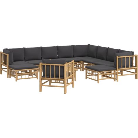 Mobili da giardino mobili da esterno Set di mobili da 12 pezzi con cuscini in bambù grigio scuro