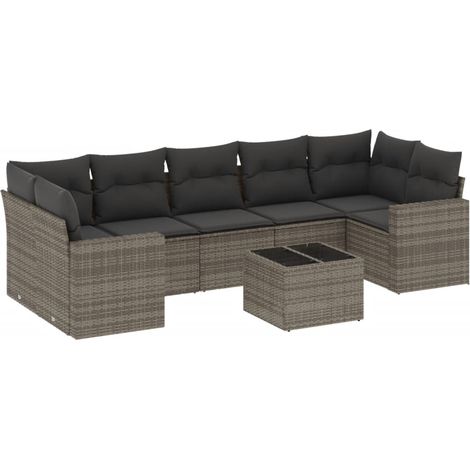Maison Exclusive - 8-tlg. Garten-Sofagarnitur mit Kissen Grau Pol (1/3)