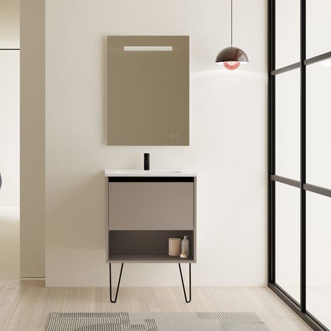 Meuble salle de bain simple vasque YOKO fumé sablé 60 cm Gris Miroir non inclus (1/5)