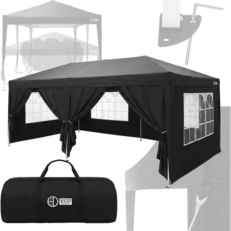 ECD Germany Pavillon 3x6 Wasserdicht Stabil Winterfest, Pop Up Faltpavillon, Gartenpavillon faltbar mit 6 Seitenwänden, Partyzelt klappbar, UV Schutz 50+, Gartenzelt für Outdoor Camping, Schwarz (1/5)