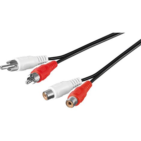 Stereo-Verlängerungskabel 2x Cinch, 2x Cinch-Stecker (Audio links/rechts)  2x Cinch-Buchse (Audio links/rechts). Kabellänge 2.5 m
