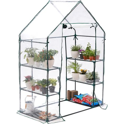 Serre de Jardin avec 6 Étagères (15kg Poids Max par Étagère), Bâche Résistante & Imperméable, Cordes & Piquets - Solide & Facile à Monter - 195x143x73cm