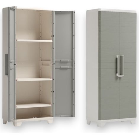 Keter Linear Wood armario exterior de resina efecto madera de 2 puertas con cerradura y candado
