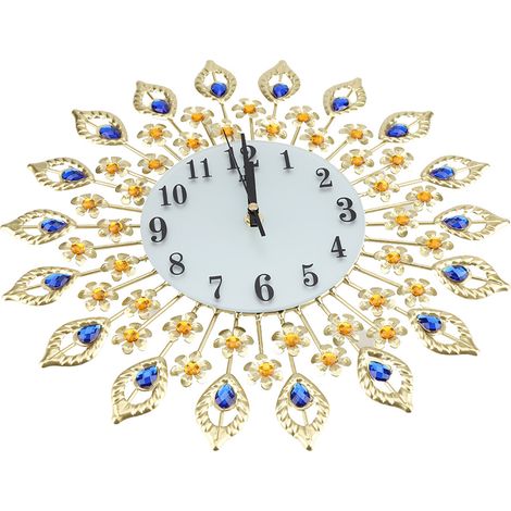 Europäische Wanduhr aus Schmiedeeisen mit Blumenmotiv, hängendem Diamantpendel, Vintage-Wanddekoration (1/5)