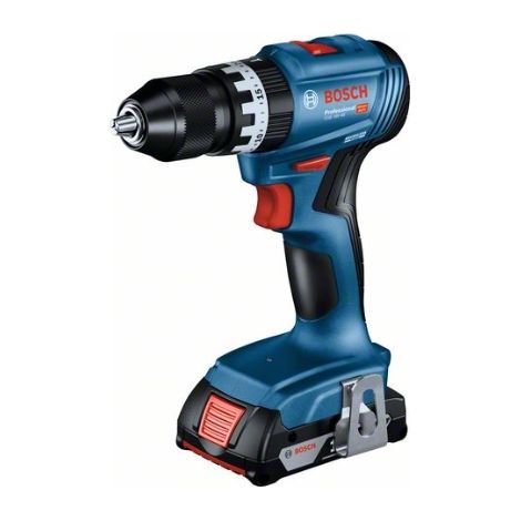 Perceuse-visseuse à percussion sans fil GSB 18V-45 Bosch, 2 batteries GBA 18V 2.0Ah, chargeur et L-CASE