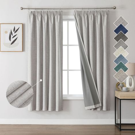 100% Rideau Occultant Thermique en Lin avec Galon Fronceur 132x160 cm 2 Pièces, Rideau Isolant Thermique Anti Froid et Chaleur à Passe Tringle pour Décoration de Porte Fenêtre (1/5)
