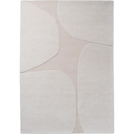 Tapis salon et chambre en laine 140x200 crème fait main motif abstrait BC DECOR (1/5)